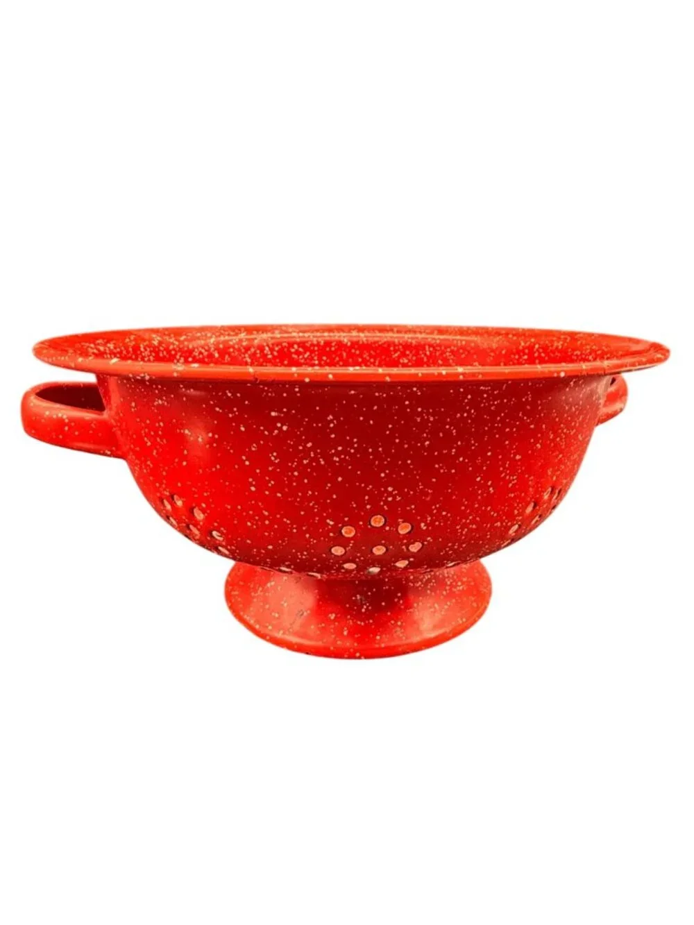Red Speckled Enamelware Footed Colander 10-Inch Two-Handle Kitchen Strainer